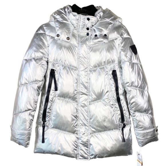Vince Camuto Puffer Jacket Silver Chrome Winter Coat Womens Size Small New NWT - Picture 2 of 10
